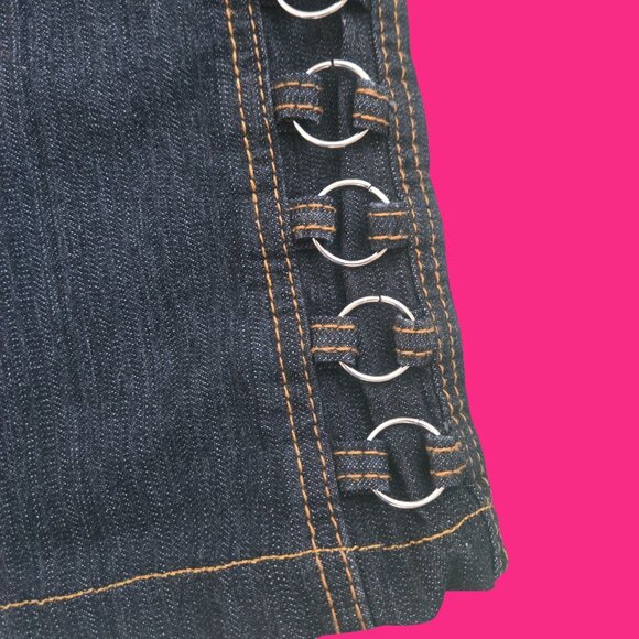 Y2K Bootcut Jeans Dark Wash metal Rings Size XL Stretch Grunge Punk 2000s - Picture 4 of 11